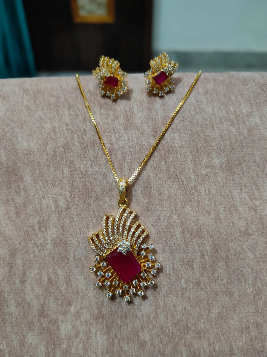 Rani Ruby Pendant Set — 1 gram gold plated necklaces by GoldVibe Jewellery